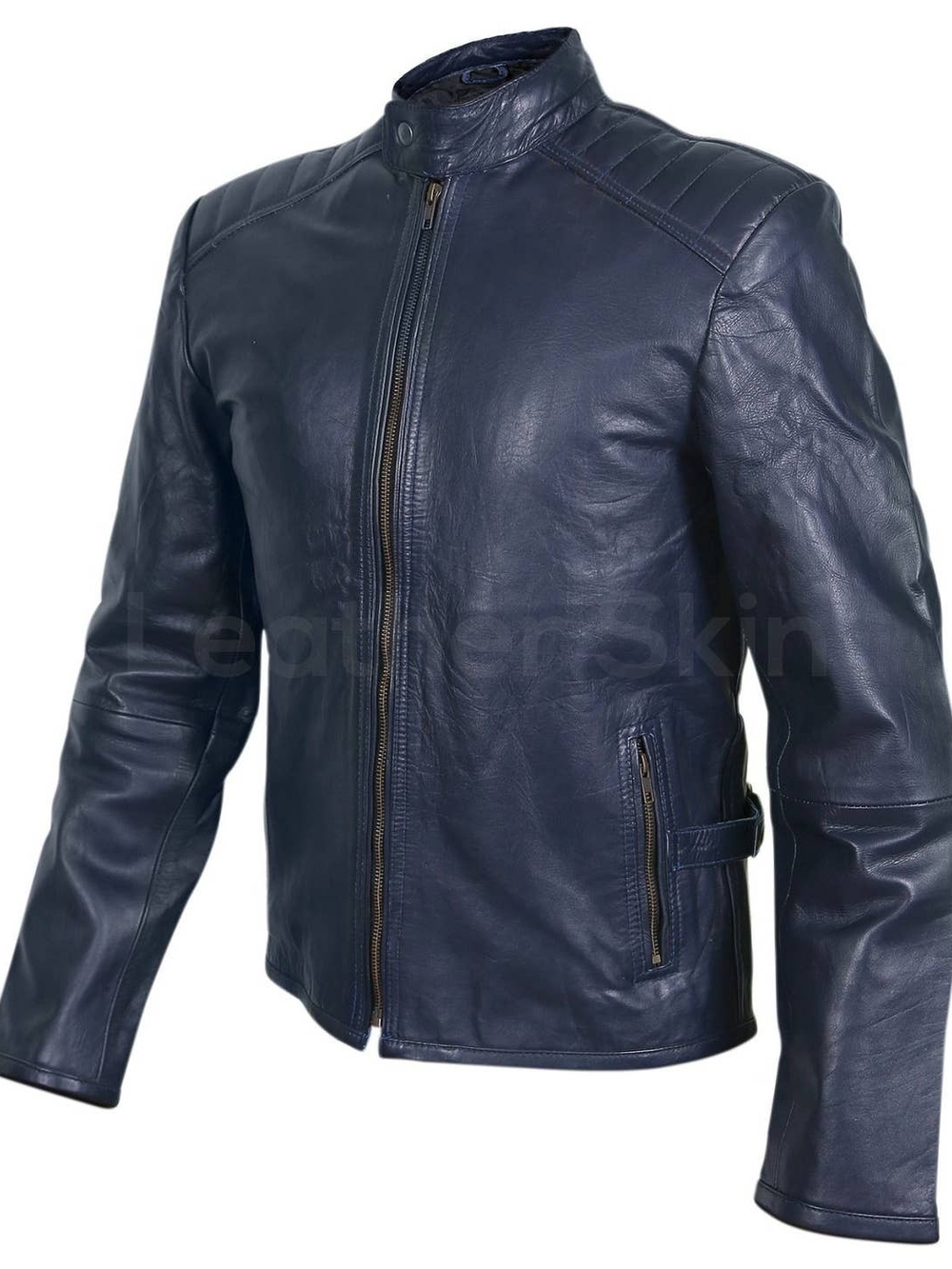 Men's Navy Blue Leather Motorcycle Jacket
